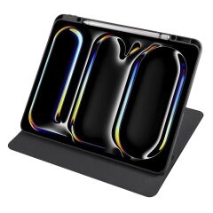 iPad Pro 13 M4 2024 uyumlu Kapaklı Kılıf Kalem Bölmeli Dönebilen Yatay Dikey Standlı Akıllı Kapak Siyah