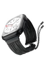 Apple Watch 6 5 4 3 2 1 SE 38 40 mm Uyumlu Ayarlanabilir Zincirli Hasır Kordon Paslanmaz Çelik Kayış Siyah
