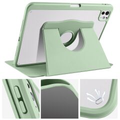iPad Pro 11 M4 2024 uyumlu Kapaklı Kılıf Kalem Bölmeli Dönebilen Yatay Dikey Standlı Akıllı Kapak Açık Yeşil