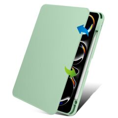 iPad Pro 11 M4 2024 uyumlu Kapaklı Kılıf Kalem Bölmeli Dönebilen Yatay Dikey Standlı Akıllı Kapak Açık Yeşil