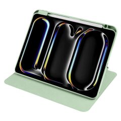 iPad Pro 11 M4 2024 uyumlu Kapaklı Kılıf Kalem Bölmeli Dönebilen Yatay Dikey Standlı Akıllı Kapak Açık Yeşil