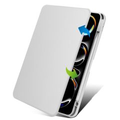 iPad Pro 11 M4 2024 uyumlu Kapaklı Kılıf Kalem Bölmeli Dönebilen Yatay Dikey Standlı Akıllı Kapak Gri