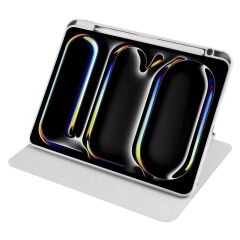 iPad Pro 11 M4 2024 uyumlu Kapaklı Kılıf Kalem Bölmeli Dönebilen Yatay Dikey Standlı Akıllı Kapak Gri