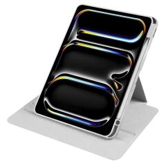 iPad Pro 11 M4 2024 uyumlu Kapaklı Kılıf Kalem Bölmeli Dönebilen Yatay Dikey Standlı Akıllı Kapak Gri