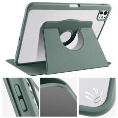 iPad Pro 11 M4 2024 uyumlu Kapaklı Kılıf Kalem Bölmeli Dönebilen Yatay Dikey Standlı Akıllı Kapak Koyu Yeşil