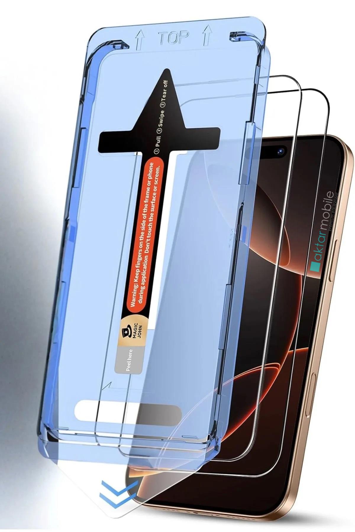 iPhone 16 Pro Max Ekran Koruyucu & Kolay Kurulum Aparatı 9H Temperli Cam Üstün Koruma
