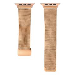 Apple Watch 9 41 mm Uyumlu Hasır Metal Kordon Magnetik D Tokalı Tel Örgü Kayış Mıknatıslı Toka Rose Gold