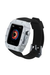 Apple Watch 5 44 mm uyumlu Modifikasyon Kiti Hublot Tasarım Paslanmaz Çelik Kasa & Silikon Kordon