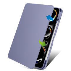 iPad Pro 11 M4 2024 uyumlu Kapaklı Kılıf Kalem Bölmeli Dönebilen Yatay Dikey Standlı Akıllı Kapak Levander Gray