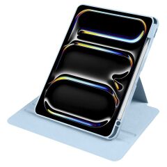 iPad Pro 11 M4 2024 uyumlu Kapaklı Kılıf Kalem Bölmeli Dönebilen Yatay Dikey Standlı Akıllı Kapak Mavi