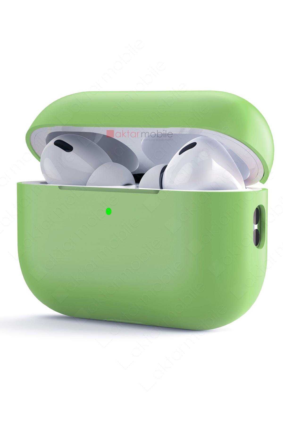 Airpods Pro 2. Nesil Tam Uyumlu Kılıf Hoparlör ve Mikrofon Delikli Silikon Kapak Yumuşak Dokulu Açık Yeşil