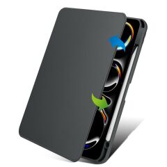 iPad Pro 11 M4 2024 uyumlu Kapaklı Kılıf Kalem Bölmeli Dönebilen Yatay Dikey Standlı Akıllı Kapak Siyah