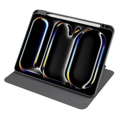 iPad Pro 11 M4 2024 uyumlu Kapaklı Kılıf Kalem Bölmeli Dönebilen Yatay Dikey Standlı Akıllı Kapak Siyah