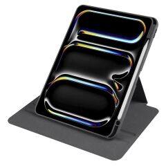 iPad Pro 11 M4 2024 uyumlu Kapaklı Kılıf Kalem Bölmeli Dönebilen Yatay Dikey Standlı Akıllı Kapak Siyah
