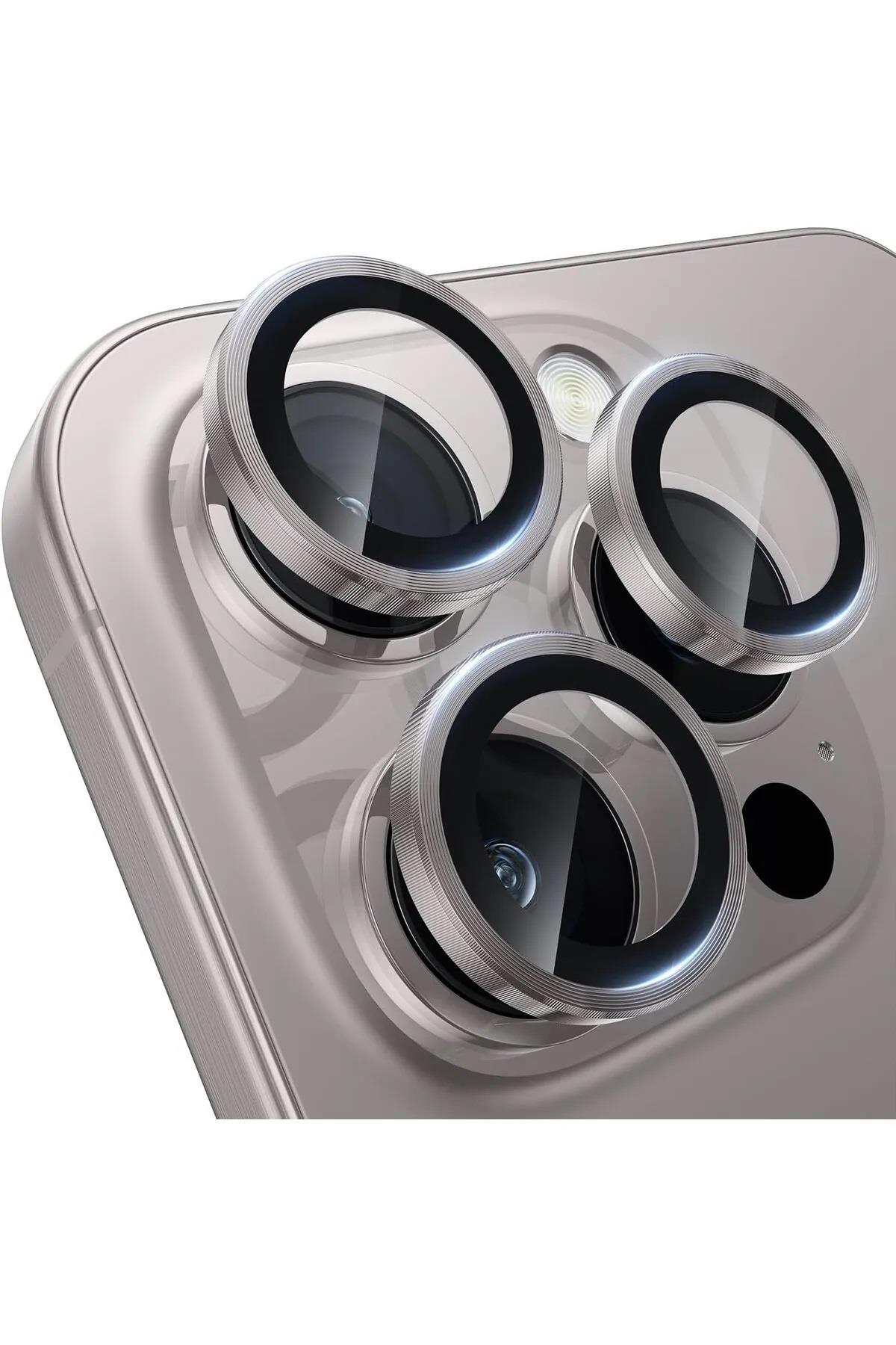 iPhone 16 Pro Max Uyumlu Premium Safir Kamera Lens Koruyucu Anti-Reftective Tam Koruma Temperli Cam Naturel Titantum
