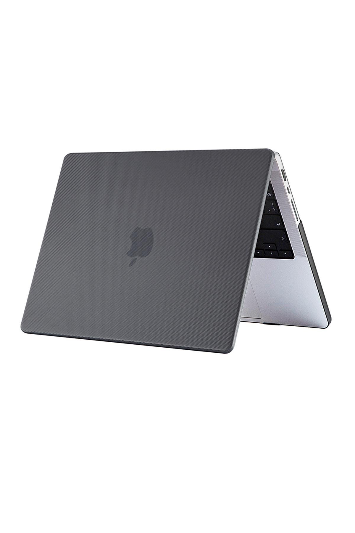 MacBook Pro 16 M1 2021 A2485 uyumlu Kılıf Koruyucu Kapak Karbon Fiber Desenli Transpan Tasarım 16.2''
