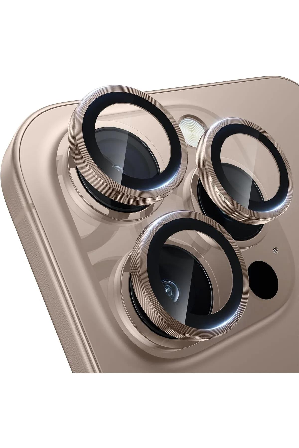 iPhone 16 Pro Max Uyumlu Premium Safir Kamera Lens Koruyucu Anti-Reftective Tam Koruma Temperli Cam Çöl Titantum