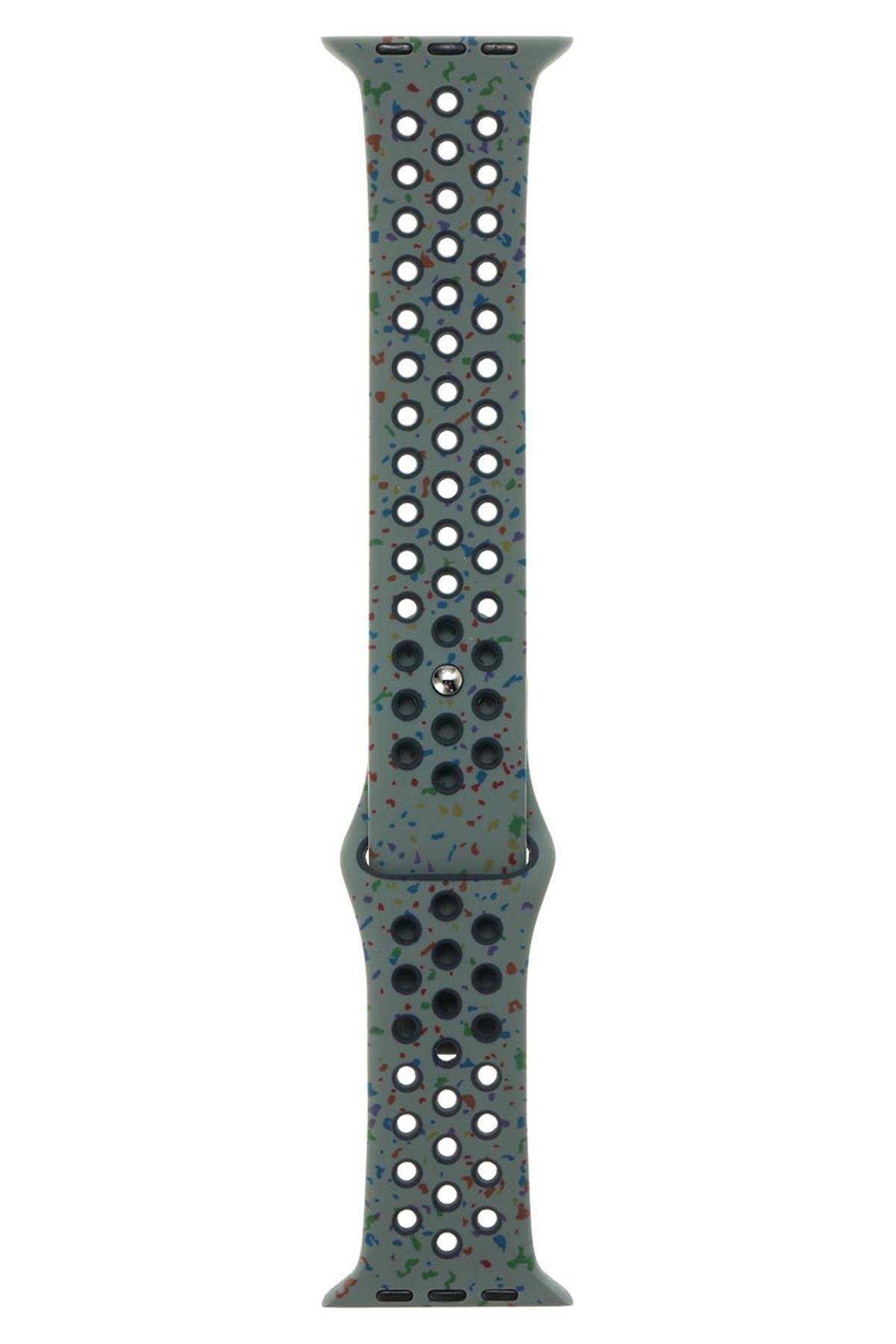 Apple Watch Ultra / Ultra 2 49 mm uyumlu Spor Kordon Yeni Seri Delikli Silikon Kayış Haki