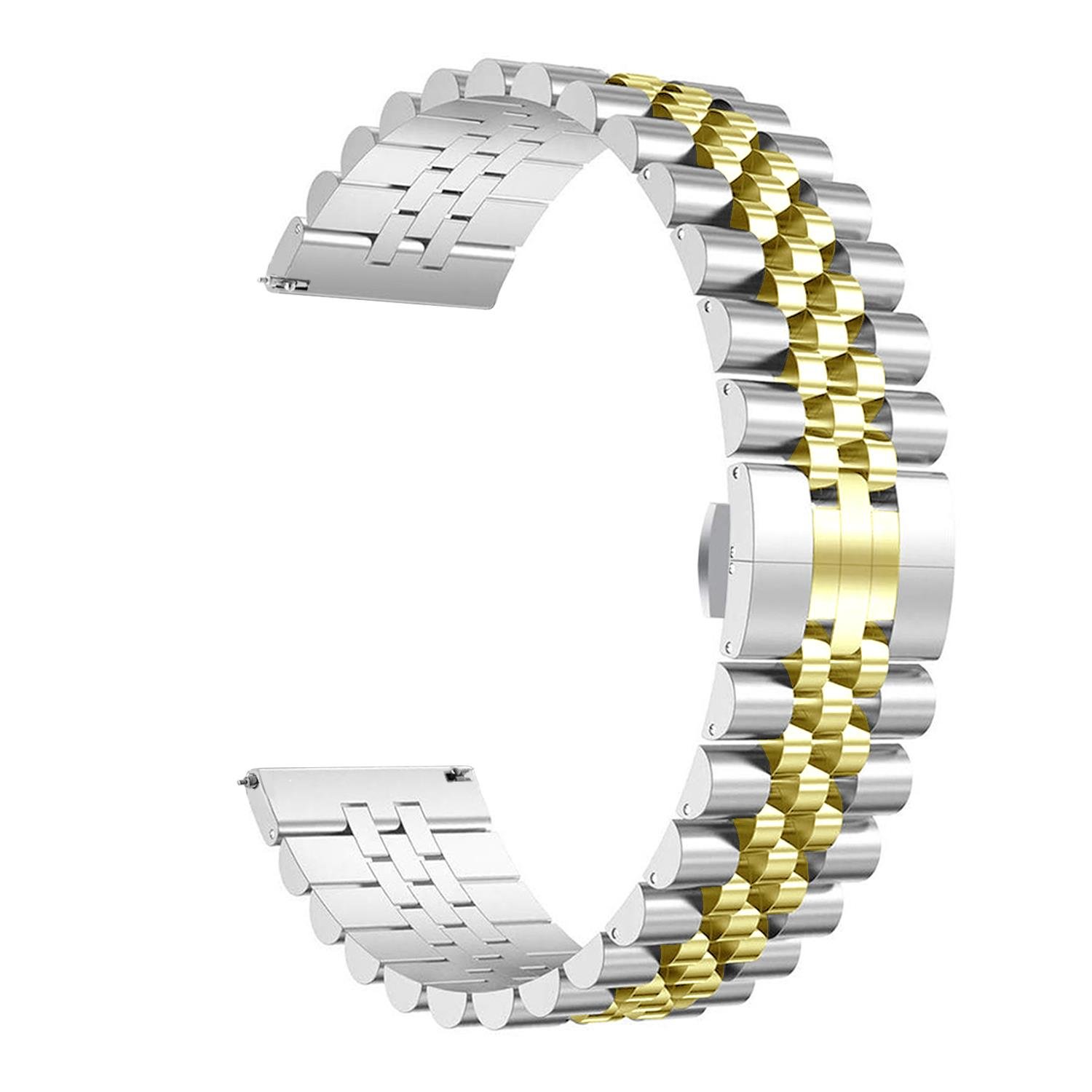 Amazfit GTR 2 47 mm Uyumlu Metal Kordon Rolex Style Jubilee Hafif Metal Kayış Gold - Gümüş