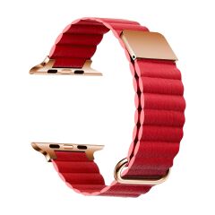 Apple Watch 10 46 mm uyumlu Mıknatıslı PU Deri Kordon Magnetik Metal Tokalı Kayış
