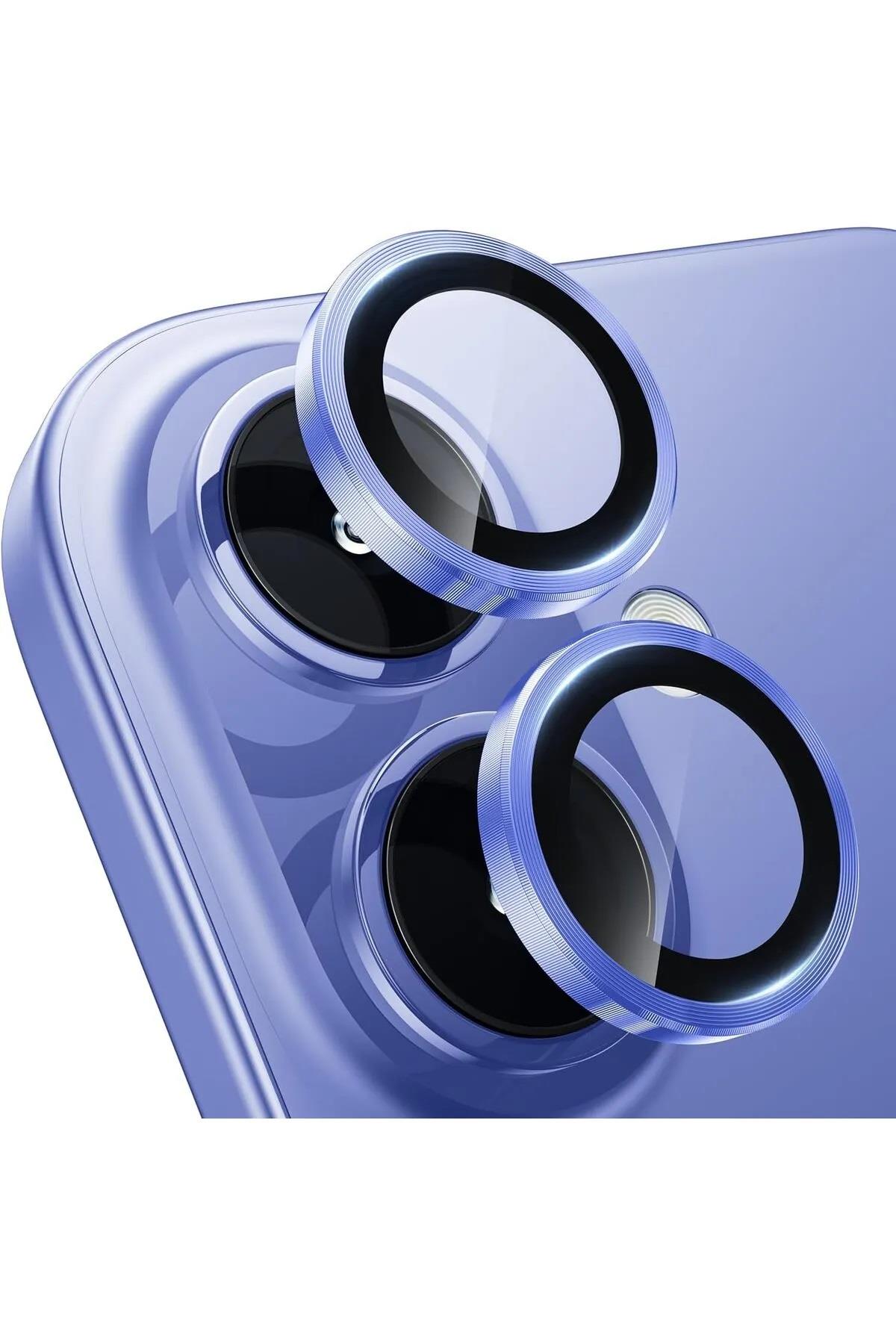 iPhone 16 Uyumlu Premium Safir Kamera Lens Koruyucu Anti-Reftective Tam Koruma Temperli Cam Açık Mavi