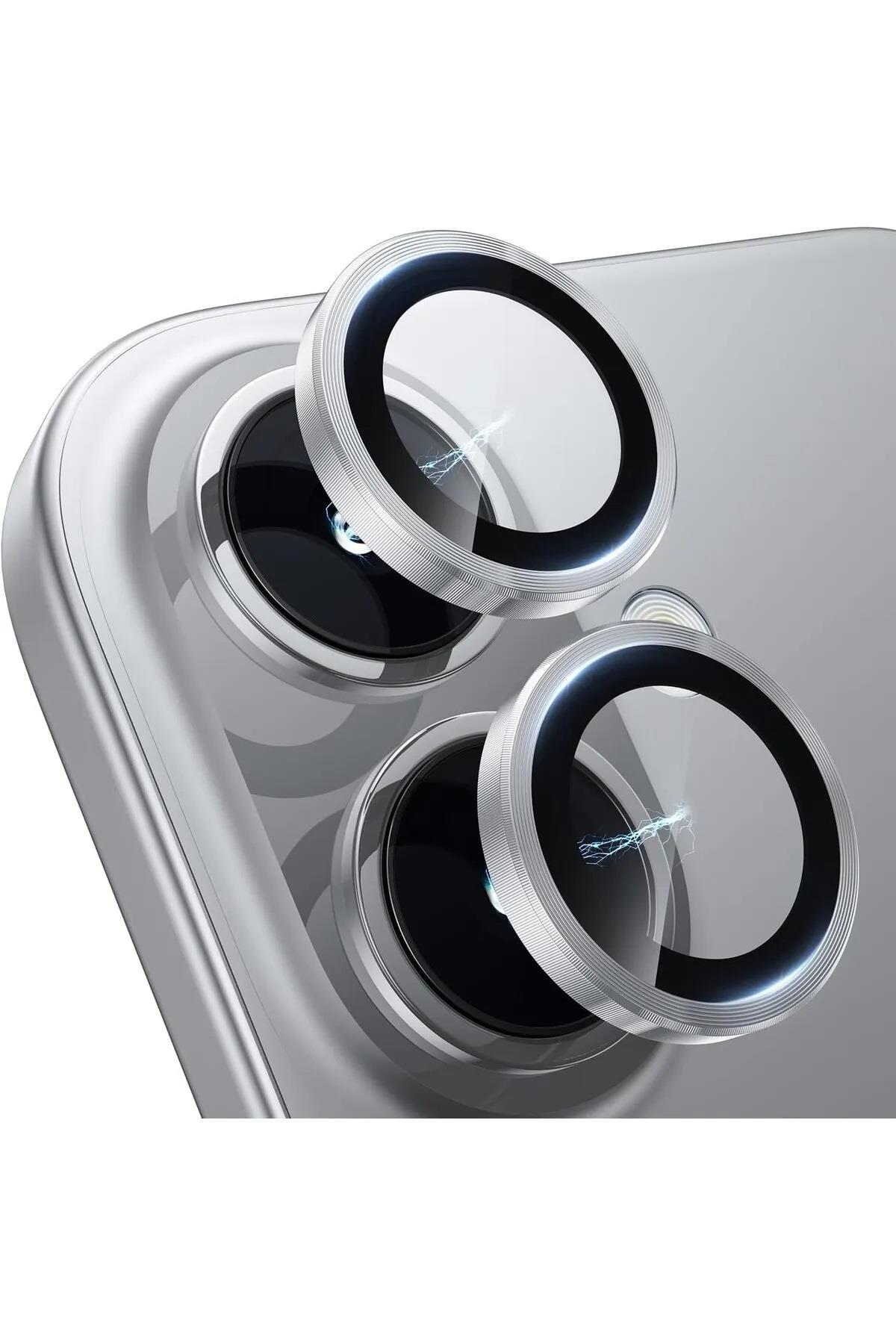 iPhone 16 Uyumlu Premium Safir Kamera Lens Koruyucu Anti-Reftective Tam Koruma Temperli Cam Gümüş