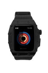 Apple Watch 6 44 mm uyumlu Modifikasyon Kiti Hublot Tasarım Paslanmaz Çelik Kasa & Silikon Kordon Siyah