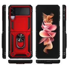 Samsung Galaxy Z Flip 3 Kılıf Metal Yüzüklü Silikon Kapak Tam Uyumlu Standlı Ultra Üstün Koruma