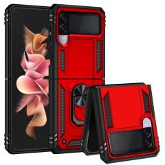 Samsung Galaxy Z Flip 3 Kılıf Metal Yüzüklü Silikon Kapak Tam Uyumlu Standlı Ultra Üstün Koruma
