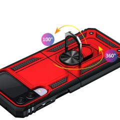Samsung Galaxy Z Flip 3 Kılıf Metal Yüzüklü Silikon Kapak Tam Uyumlu Standlı Ultra Üstün Koruma
