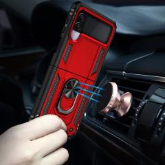 Samsung Galaxy Z Flip 3 Kılıf Metal Yüzüklü Silikon Kapak Tam Uyumlu Standlı Ultra Üstün Koruma