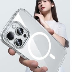 Apple iPhone 15 Pro Max Kılıf Magsafe Şarj Özellikli Airbagli Şeffaf Benks LucentPro Serisi Kapak