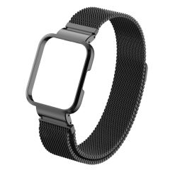 Xiaomi Mi Watch Lite uyumlu Mıknatıslı Hasır Metal Kordon & Kasa Koruma 2 in 1 Tel Örgü Kayış