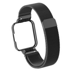 Xiaomi Mi Watch Lite uyumlu Mıknatıslı Hasır Metal Kordon & Kasa Koruma 2 in 1 Tel Örgü Kayış