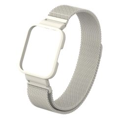 Xiaomi Mi Watch Lite uyumlu Mıknatıslı Hasır Metal Kordon & Kasa Koruma 2 in 1 Tel Örgü Kayış