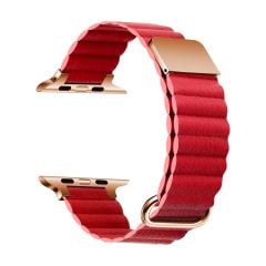 Apple Watch 10 42 mm uyumlu Mıknatıslı PU Deri Kordon Magnetik Metal Tokalı Kayış