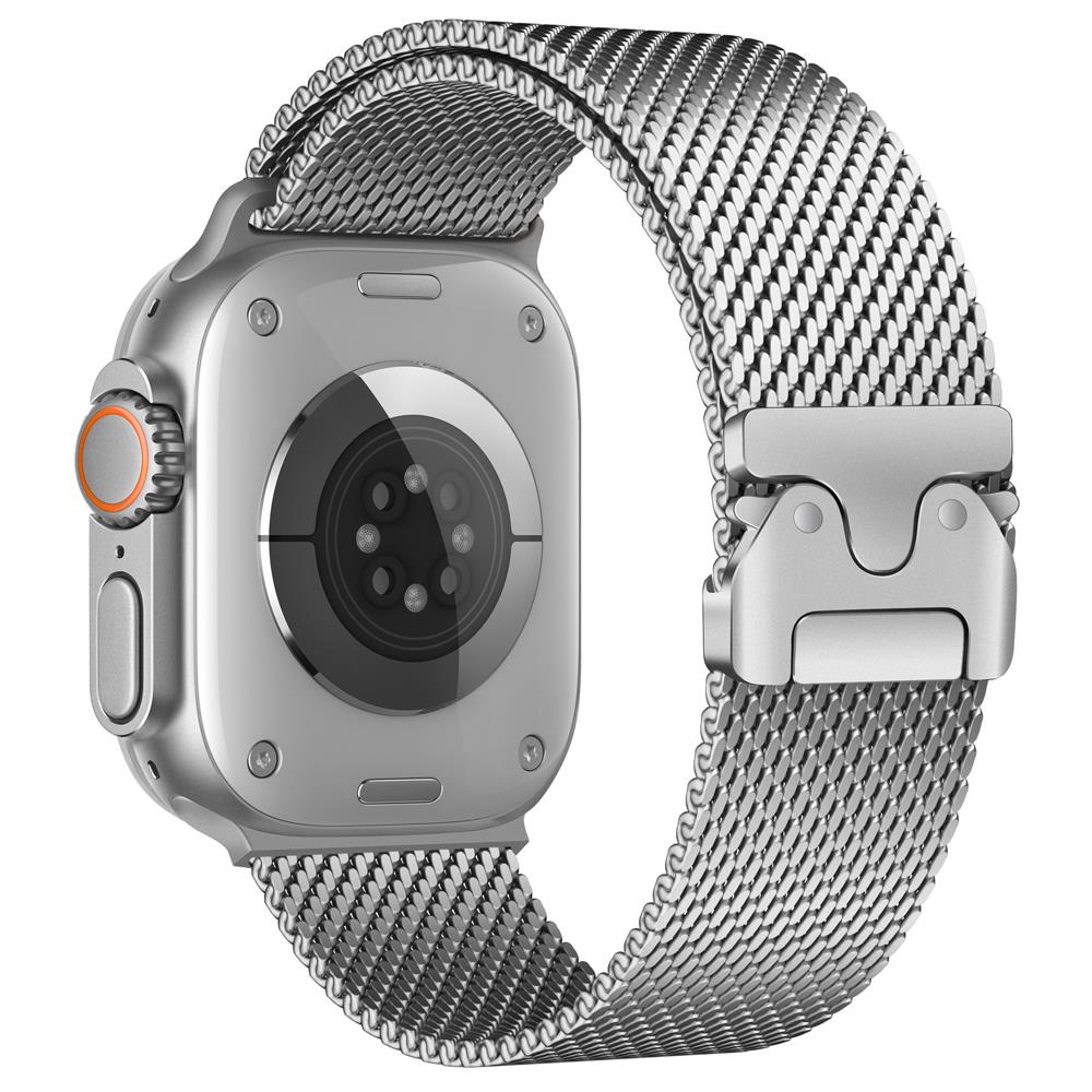 Apple Watch 6 5 4 3 2 1 SE 38 40 mm Uyumlu Hasır Çelik Örgü Kordon Premium Çelik Kayış Kilitli Toka Gümüş