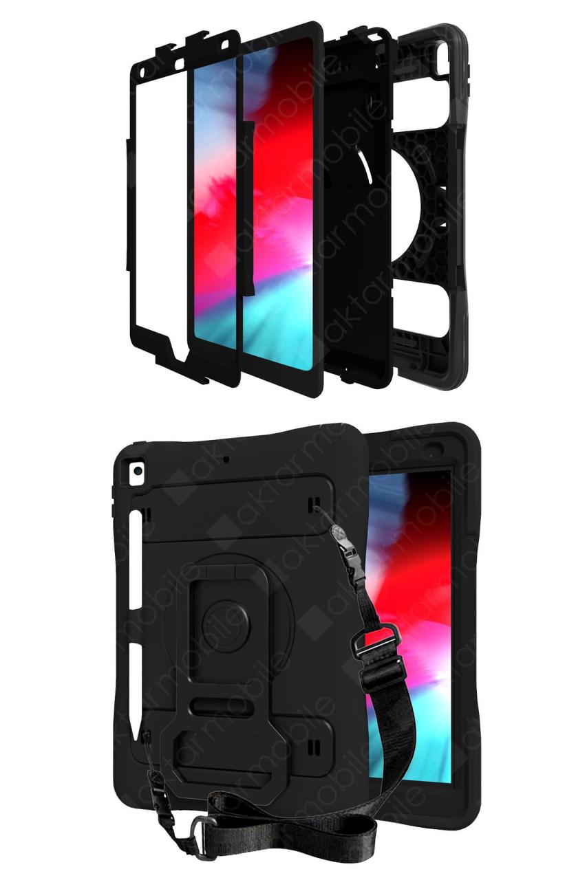 iPad 8. Nesil 2020 10.2'' uyumlu Kılıf Kalem ve Airtag Bölmeli Ultra Üstün Koruma Standlı Defender