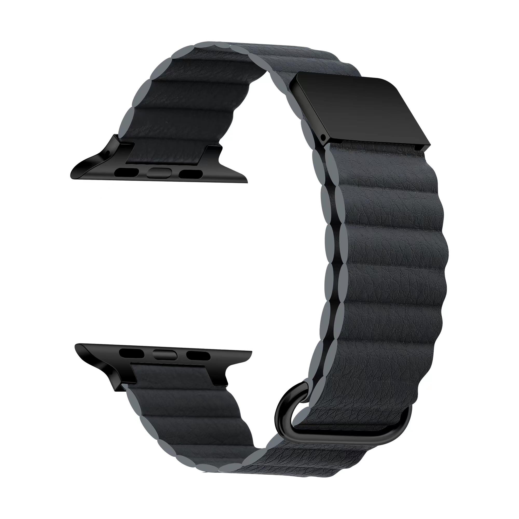 Apple Watch 10 42 mm uyumlu Mıknatıslı PU Deri Kordon Magnetik Metal Tokalı Kayış Füme