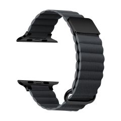 Apple Watch 10 42 mm uyumlu Mıknatıslı PU Deri Kordon Magnetik Metal Tokalı Kayış Füme