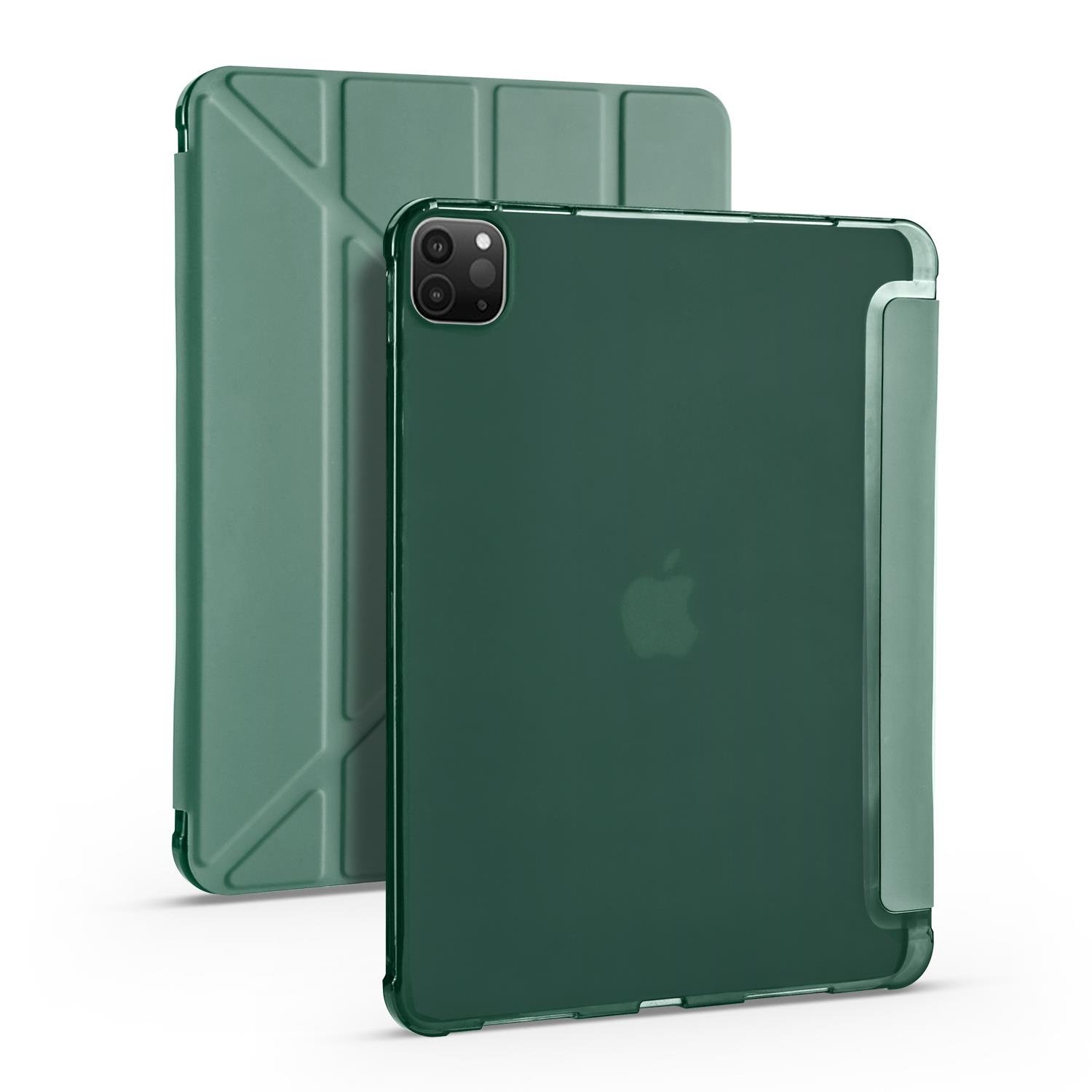 iPad Pro 12.9 5. Nesil 2021 M1 Uyumlu Kılıf Kalem Bölmeli Premium Akıllı Kapak Standlı Smart Cover Koyu Yeşil