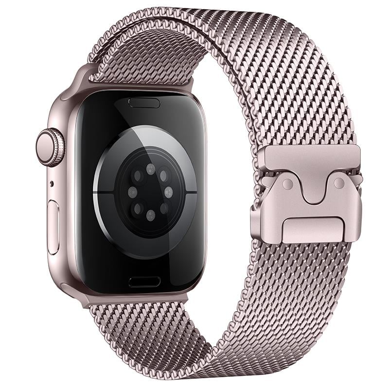 Apple Watch 6 5 4 3 2 1 SE 38 40 mm Uyumlu Hasır Çelik Örgü Kordon Premium Çelik Kayış Kilitli Toka Rose Pembe