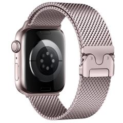 Apple Watch 6 5 4 3 2 1 SE 38 40 mm Uyumlu Hasır Çelik Örgü Kordon Premium Çelik Kayış Kilitli Toka Rose Pembe