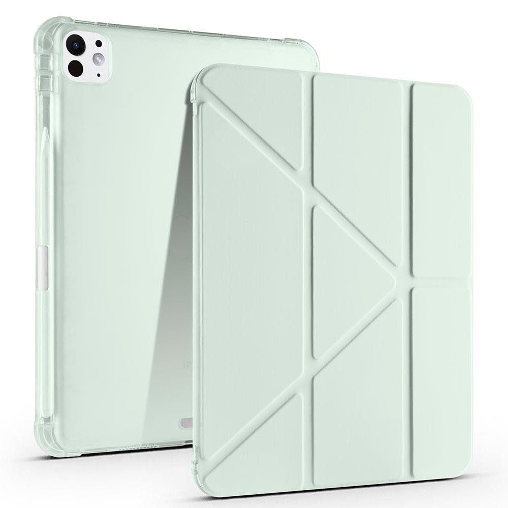 iPad Pro 11 M4 2024 uyumlu Kapaklı Kılıf Kalem Bölmeli Tri Fold Standlı Uyku Modlu Akıllı Kapak Açık Yeşil