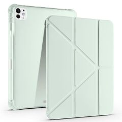 iPad Pro 11 M4 2024 uyumlu Kapaklı Kılıf Kalem Bölmeli Tri Fold Standlı Uyku Modlu Akıllı Kapak Açık Yeşil