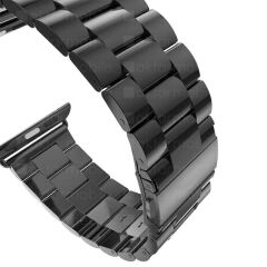 Apple Watch 7 6 SE 5 4 3 2 1 - 42 / 44 / 45 mm uyumlu Metal Kordon Premium Paslanmaz Çelik Kayış Siyah