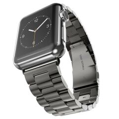 Apple Watch 7 6 SE 5 4 3 2 1 - 42 / 44 / 45 mm uyumlu Metal Kordon Premium Paslanmaz Çelik Kayış Siyah
