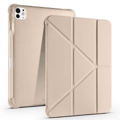 iPad Pro 11 M4 2024 uyumlu Kapaklı Kılıf Kalem Bölmeli Tri Fold Standlı Uyku Modlu Akıllı Kapak Gold