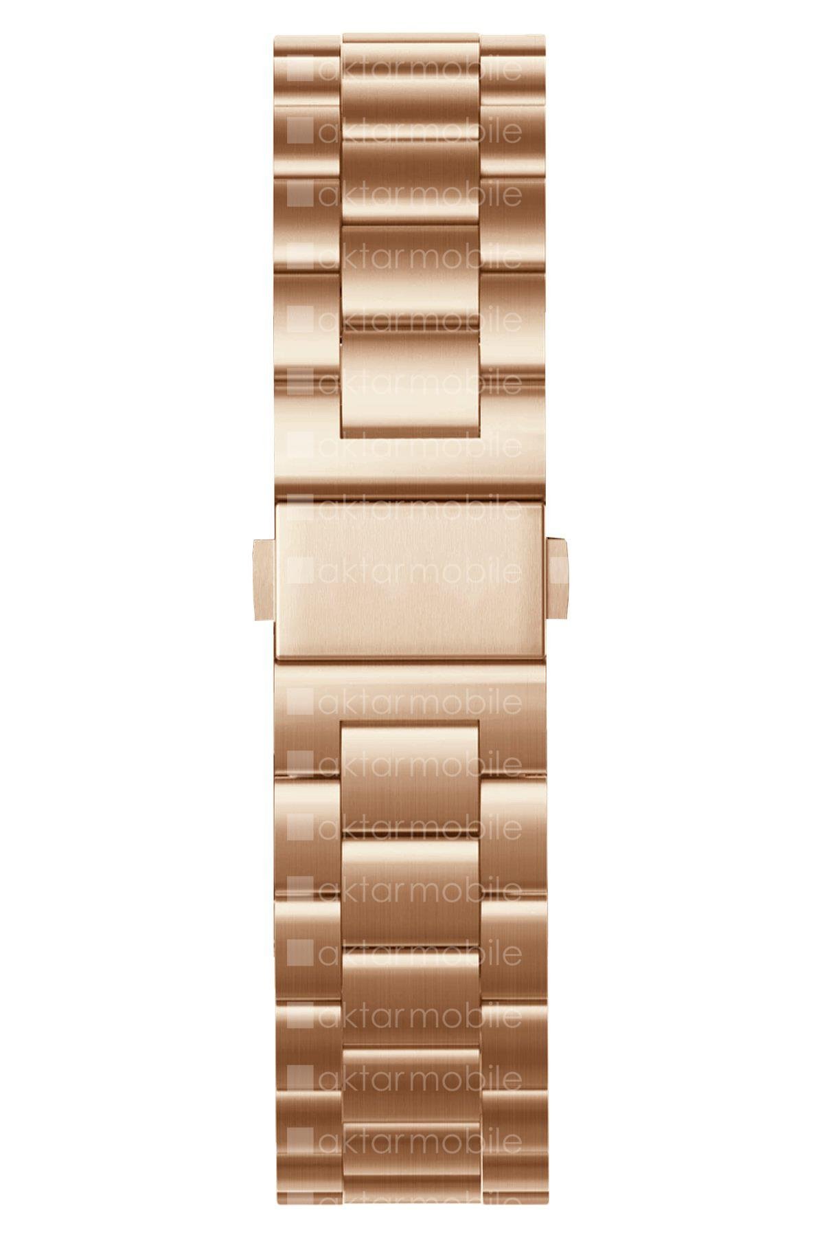 Apple Watch 7 6 SE 5 4 3 2 1 - 42 / 44 / 45 mm uyumlu Metal Kordon Premium Paslanmaz Çelik Kayış Rose Gold