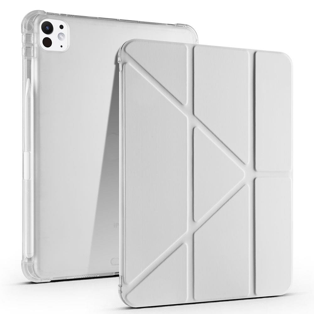 iPad Pro 11 M4 2024 uyumlu Kapaklı Kılıf Kalem Bölmeli Tri Fold Standlı Uyku Modlu Akıllı Kapak Gri